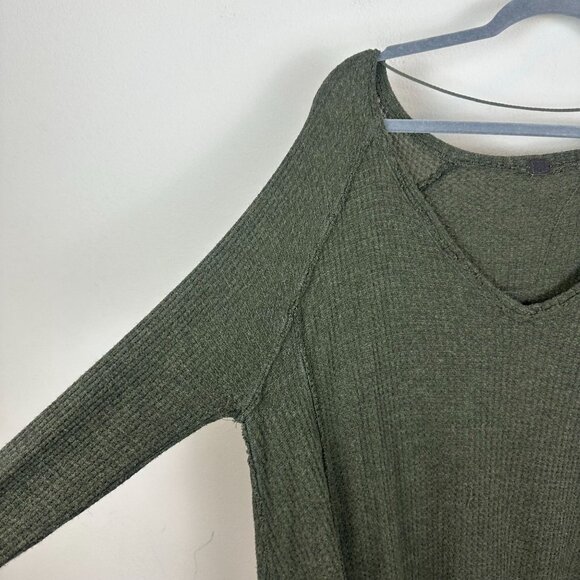 We the Free Green Ribbed Tunic Blouse L Soft Stretch Minimalist Oversized - Picture 3 of 10